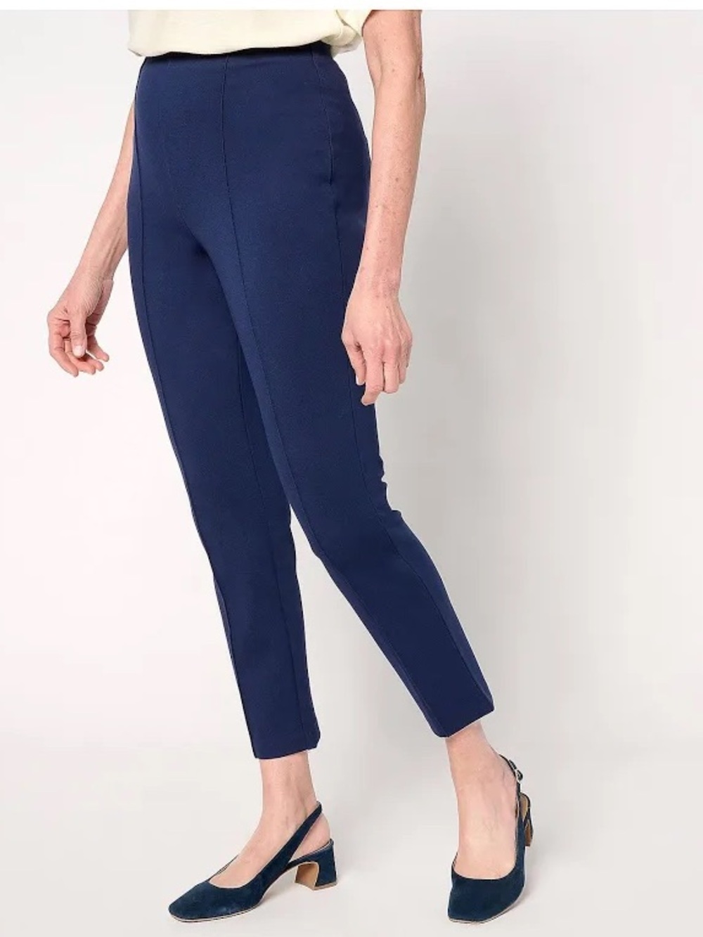 Joan Rivers Regular Signature Ponte Ankle Pants with Pintucks in Navy